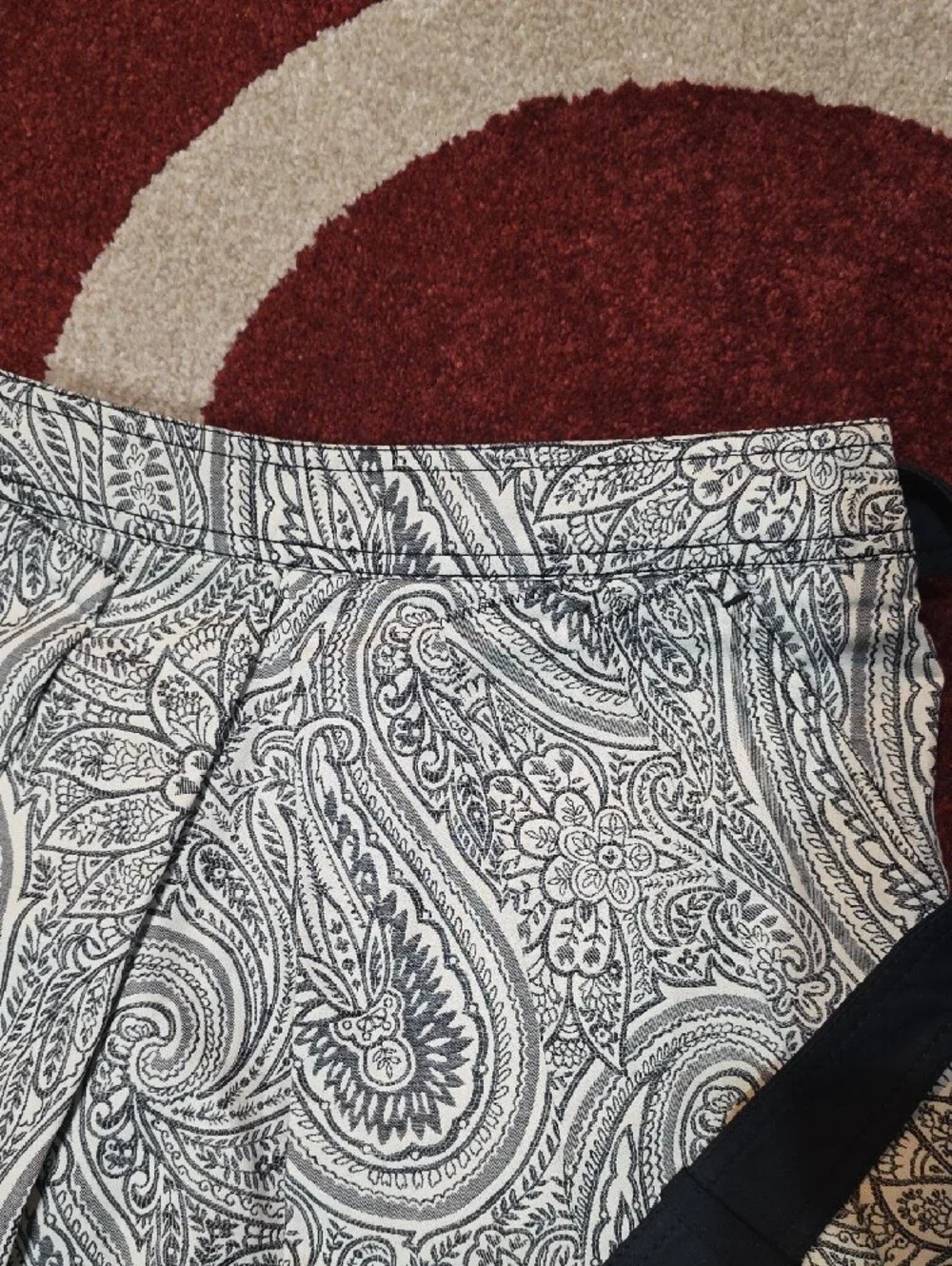 Carolina Herrera Black & White Paisley Chinos with Fabric Belt
